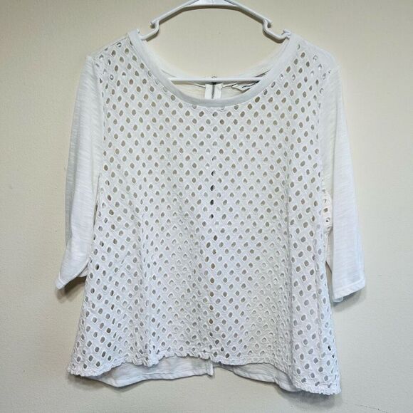 American Eagle White Eyelet Cutout Blouse XXL Women - Picture 1 of 8